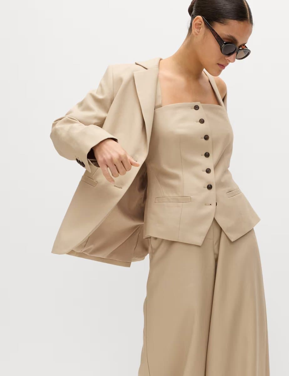 Marks & Spencer M&S Lyocell Rich Square Neck Waistcoat with Linen Sandstone - 5