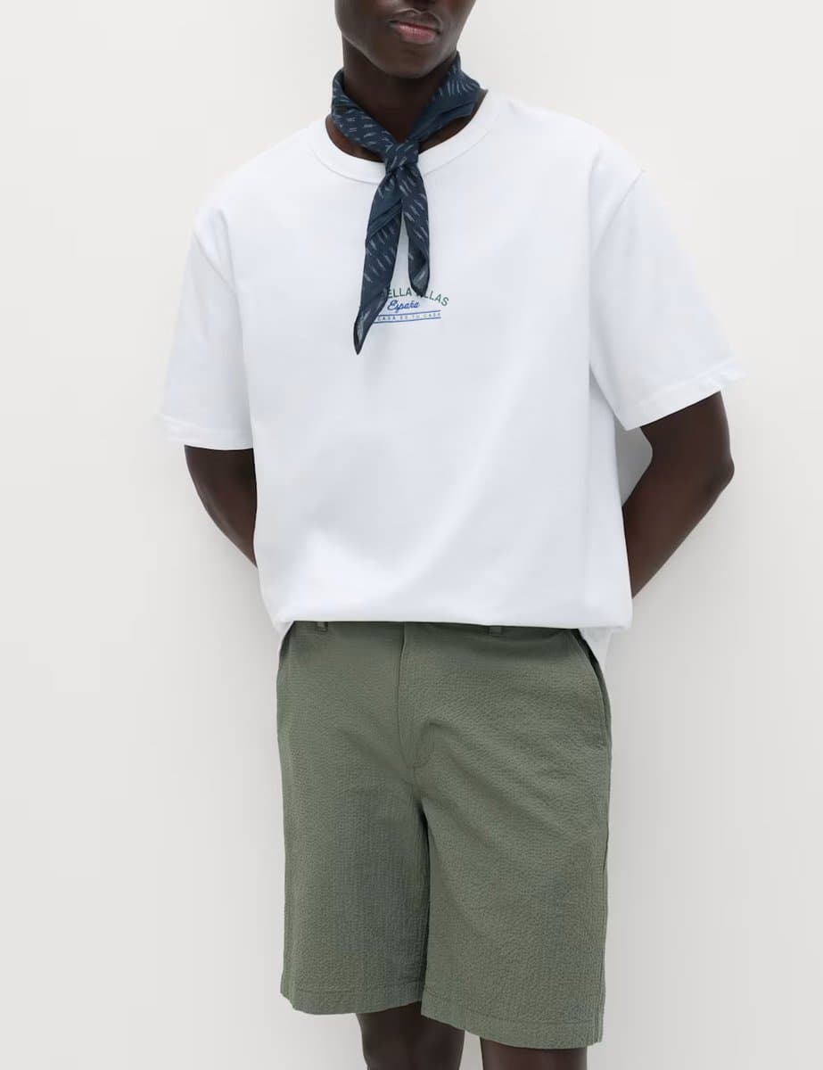 Marks & Spencer M&S Half-Elasticated Waist Seersucker Chino Shorts Moss Green