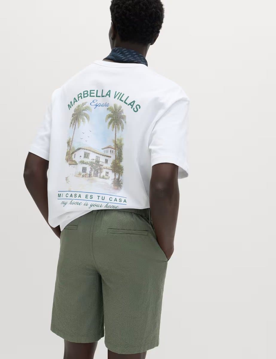 Marks & Spencer M&S Half-Elasticated Waist Seersucker Chino Shorts Moss Green - 4