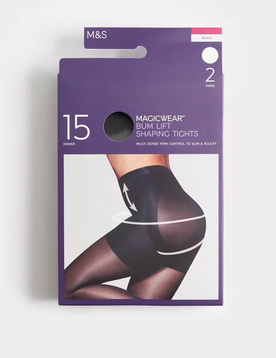 Marks & Spencer M&S 2 Pack 15 Denier Magicwear™ Bum Lift Tights Black
