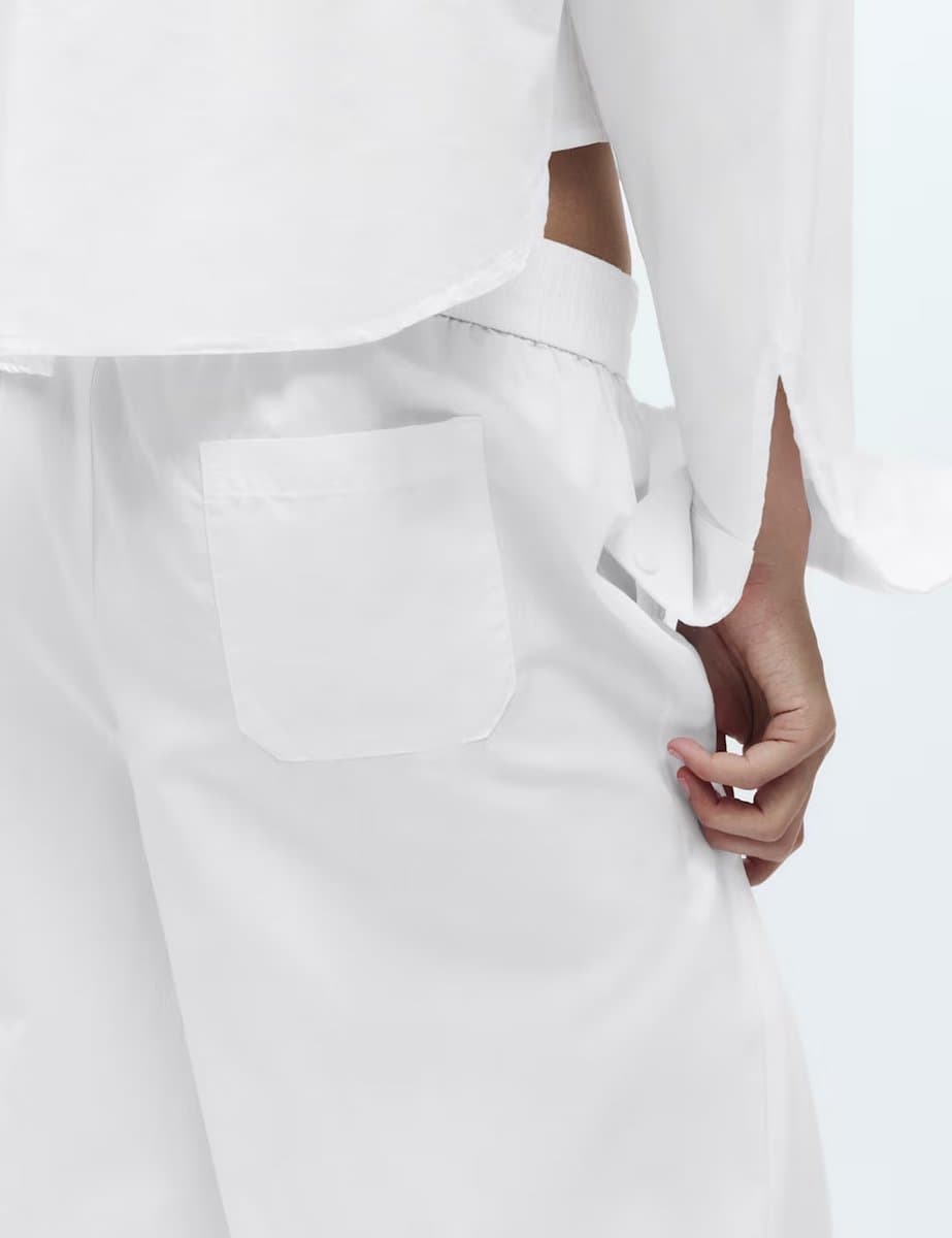 Marks & Spencer M&S Pure Cotton Wide Leg Pyjama Bottoms White - 2