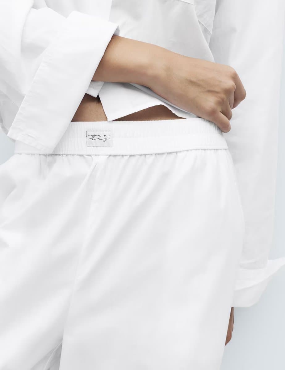 Marks & Spencer M&S Pure Cotton Wide Leg Pyjama Bottoms White - 4