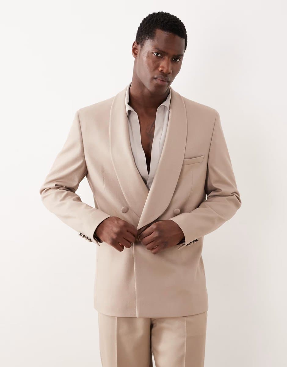 ASOS ASOS DESIGN regular tuxedo jacket in stone contrast twill