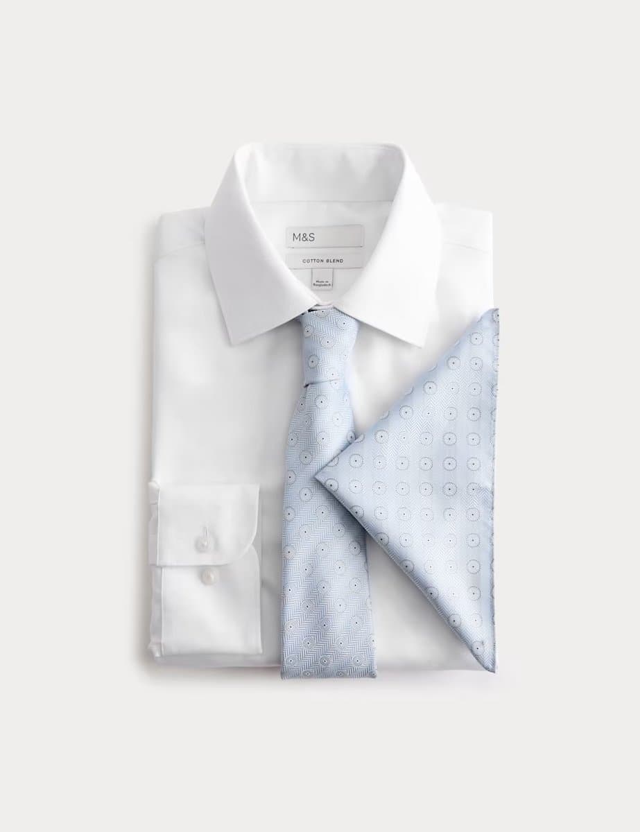 Marks & Spencer M&S 4 Piece Regular Fit Easy Iron Shirt & Tie Set Blue Mix - 2