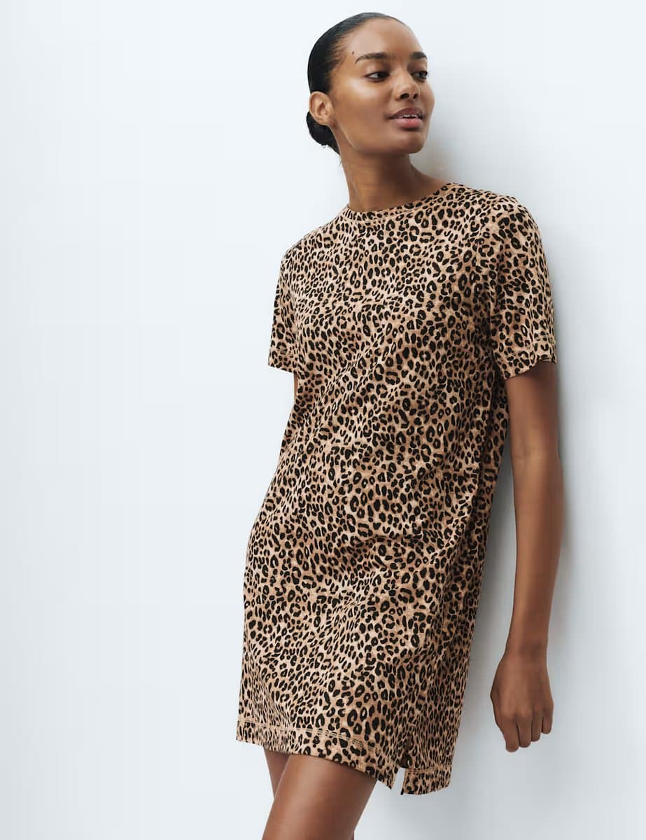 Marks & Spencer M&S Pure Cotton Printed Nightdress Brown Mix - 2