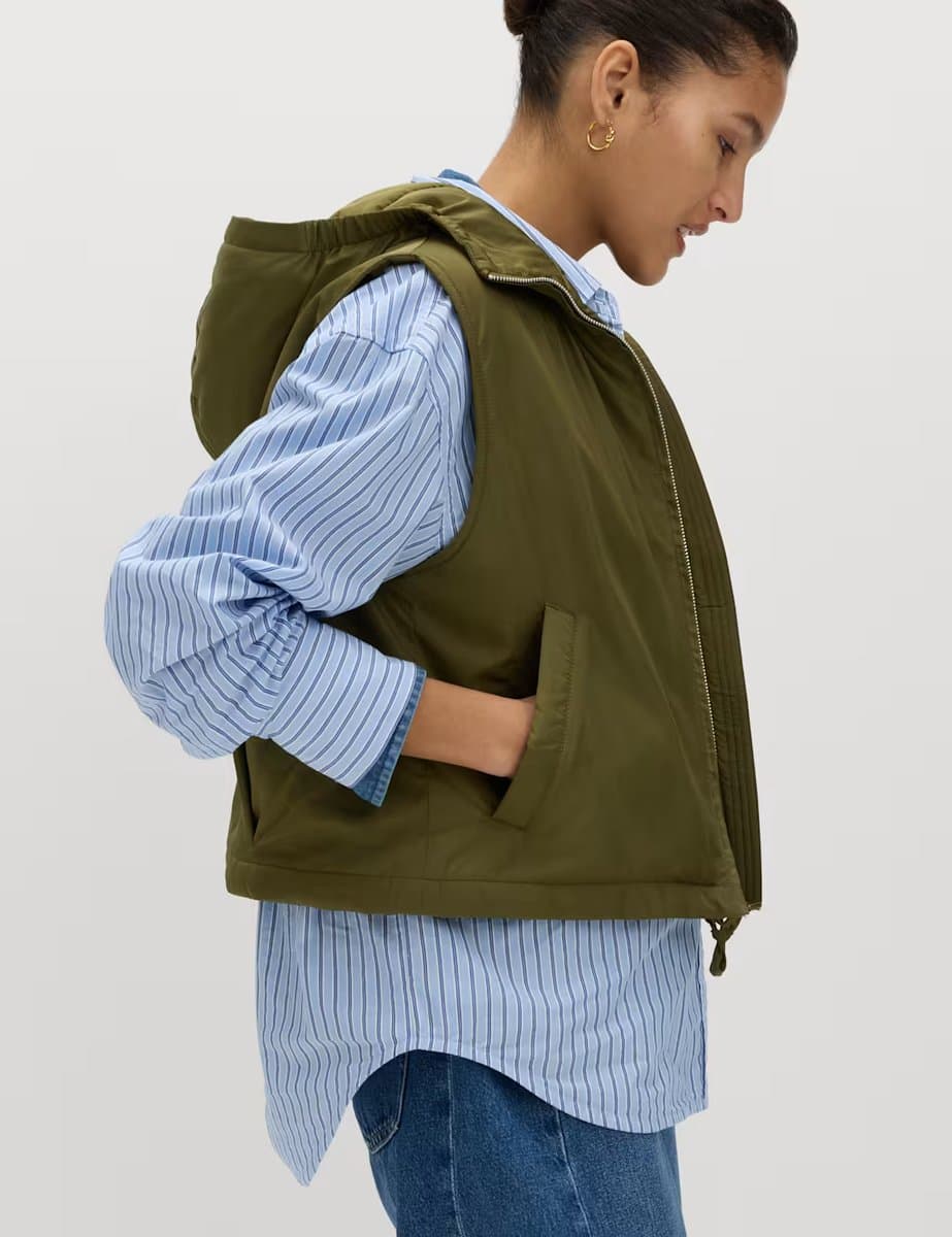 Marks & Spencer M&S Padded Hooded Cropped Gilet Olive