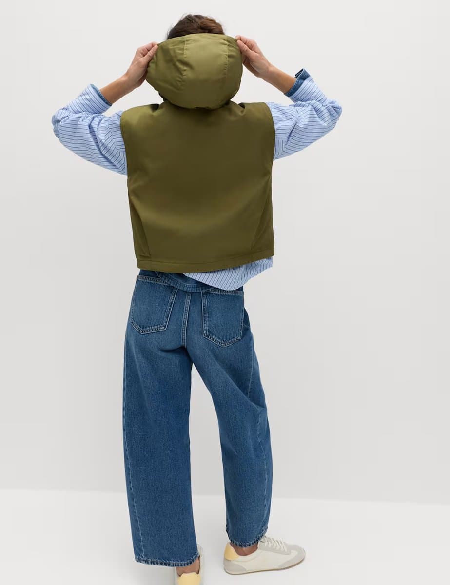 Marks & Spencer M&S Padded Hooded Cropped Gilet Olive - 3