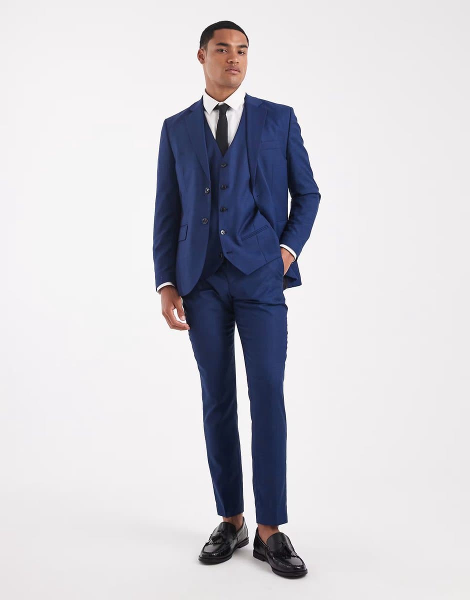 ASOS Jack & Jones slim fit wool blend waistcoat in blue - 2