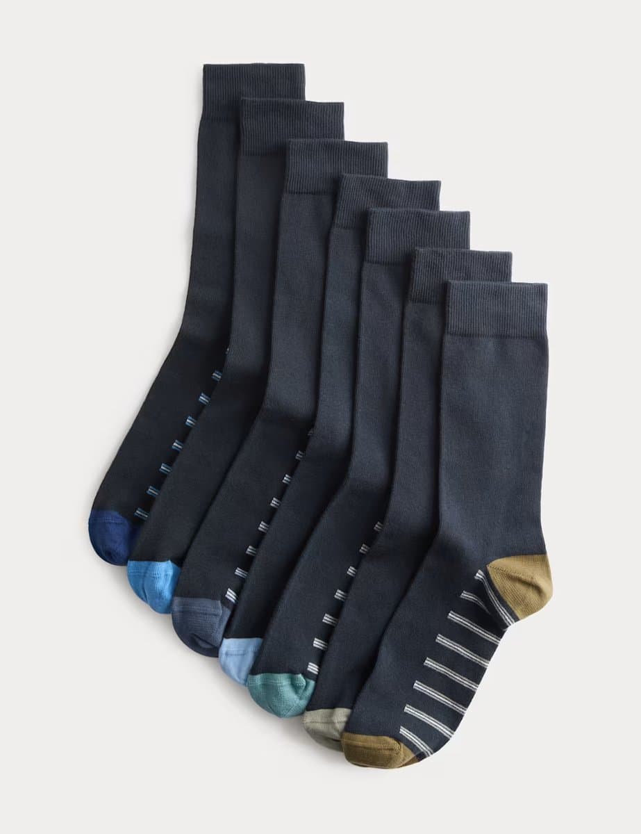 Marks & Spencer M&S 7 Pack Cool & Fresh™ Striped Cotton Rich Socks Navy Mix - 2