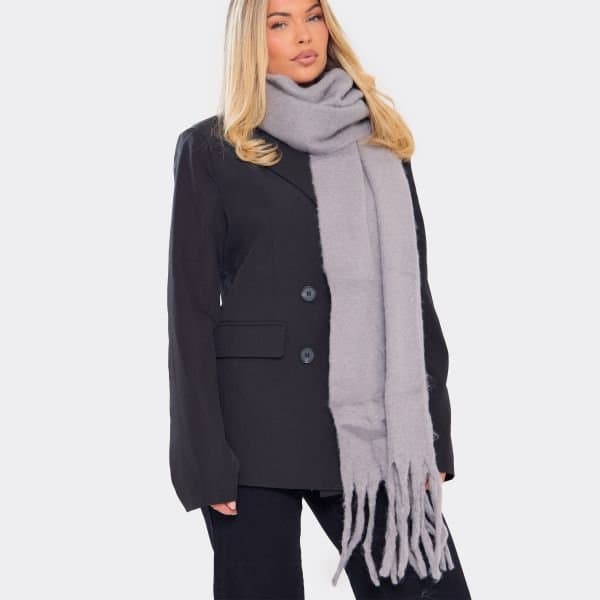 EGO Oversized Fringe Detail Hem Scarf In Grey, Women's Size UK One Size