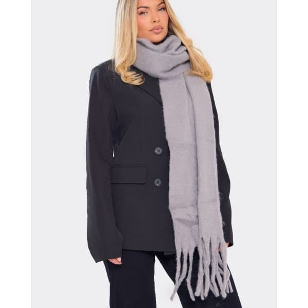EGO Oversized Fringe Detail Hem Scarf In Grey, Women's Size UK One Size - 2