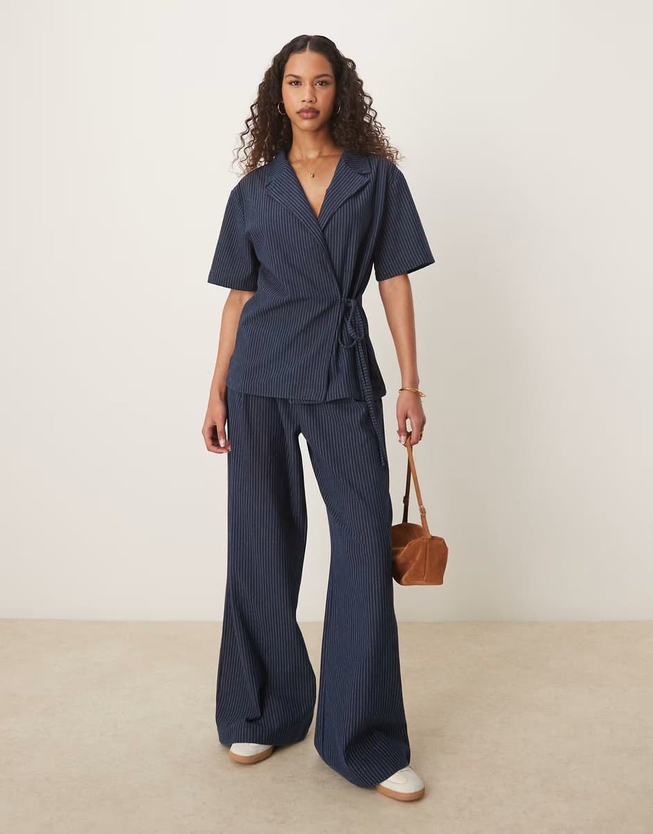 ASOS ASOS DESIGN denim look co-ord wide leg trousers and waistcoat