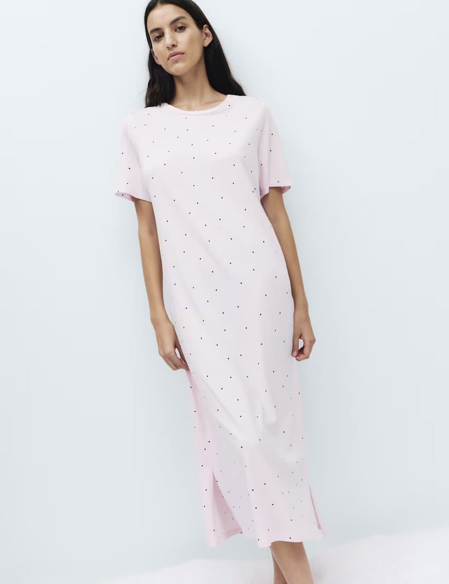 Marks & Spencer M&S Cotton Modal Printed Long Nightdress Pink Mix