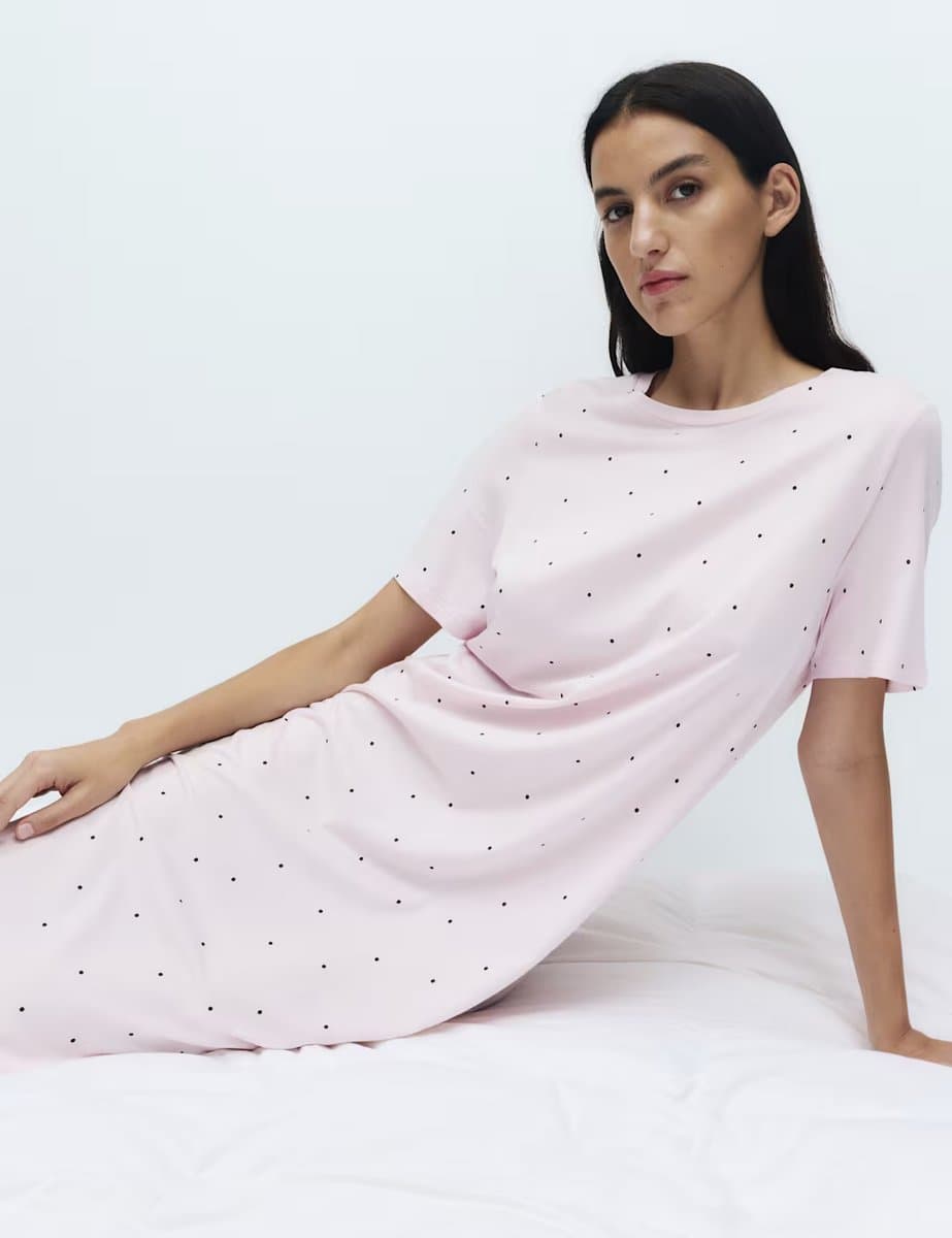 Marks & Spencer M&S Cotton Modal Printed Long Nightdress Pink Mix - 3
