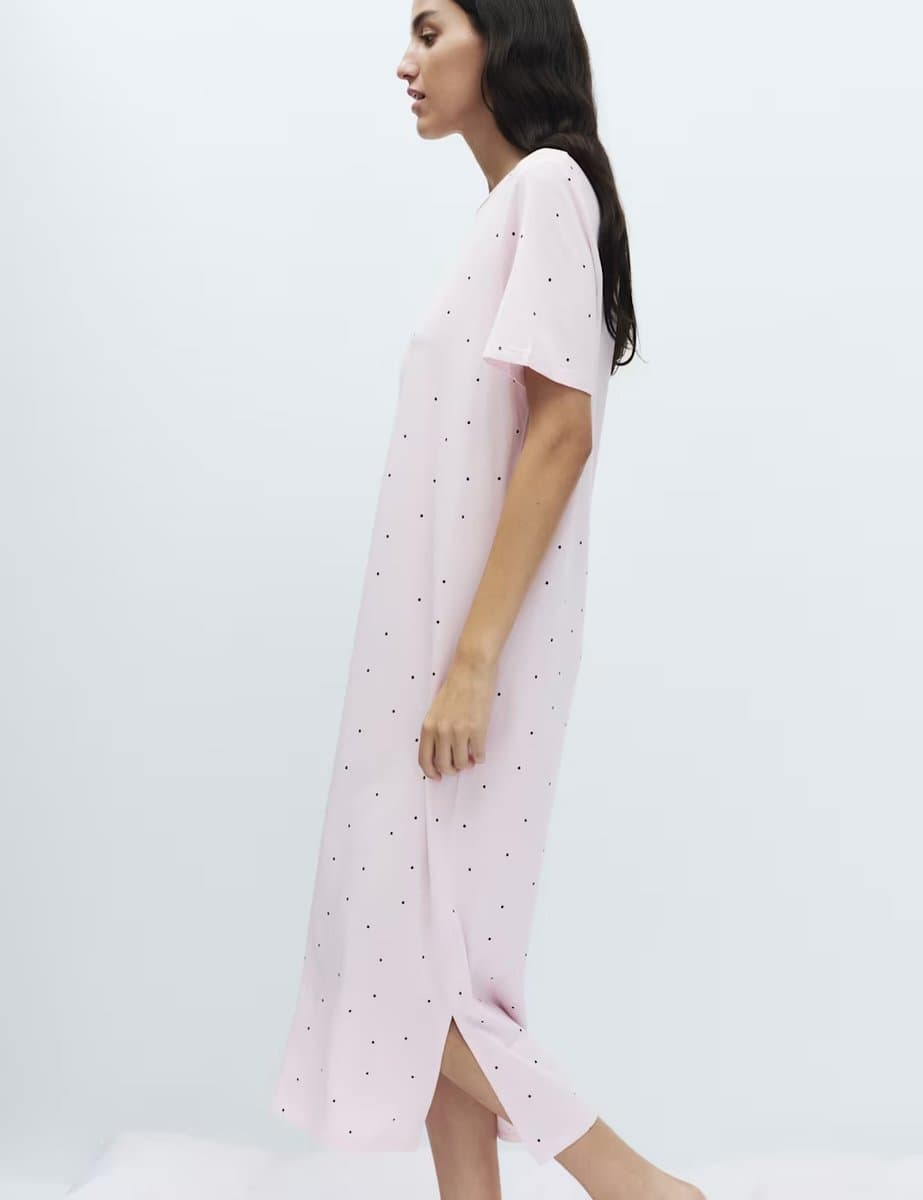 Marks & Spencer M&S Cotton Modal Printed Long Nightdress Pink Mix - 4
