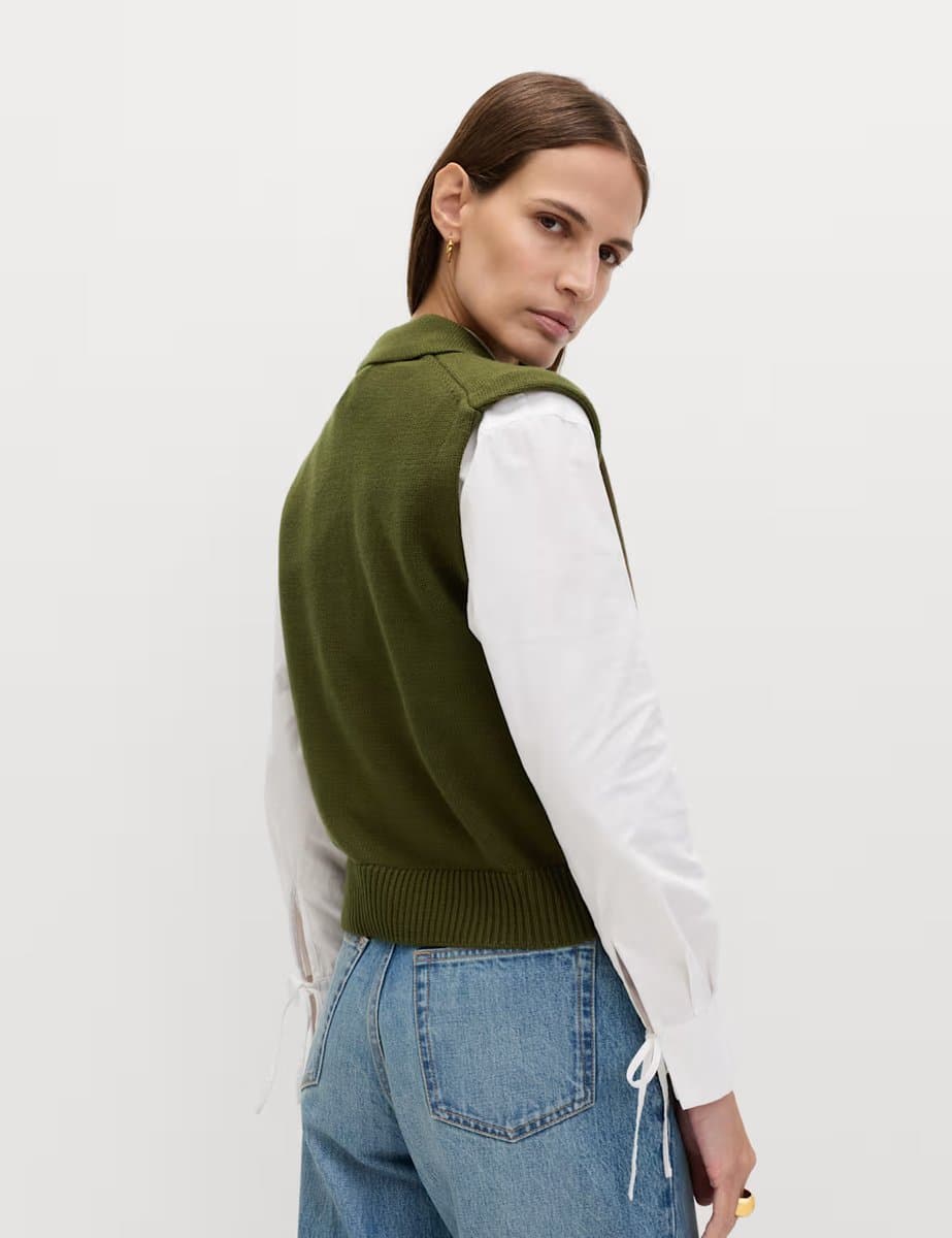 Marks & Spencer M&S Cotton Rich Pocket Knitted Waistcoat Dark Khaki - 3