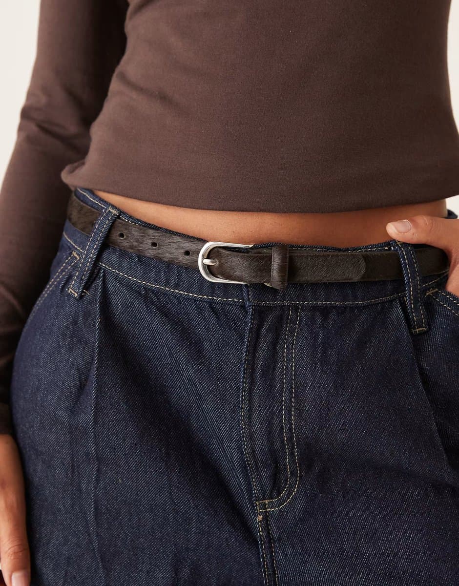 ASOS Mango hair on real leather belt in deep brown