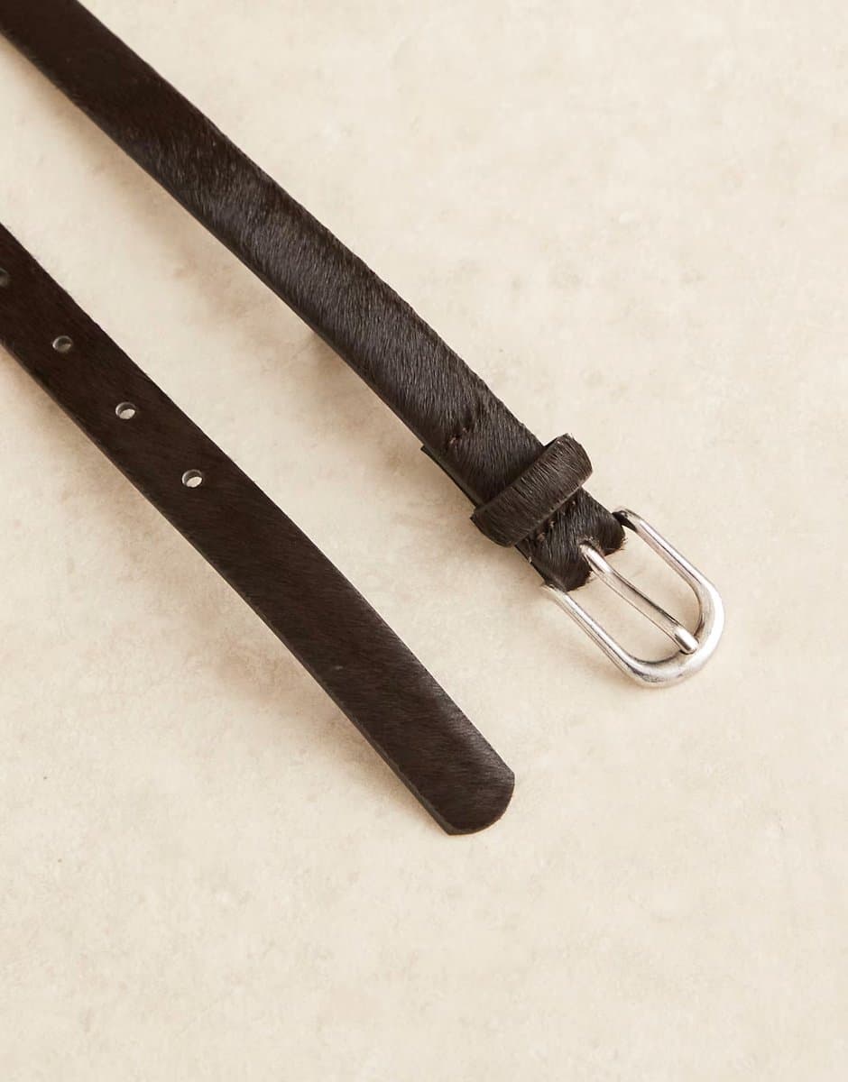 ASOS Mango hair on real leather belt in deep brown - 2