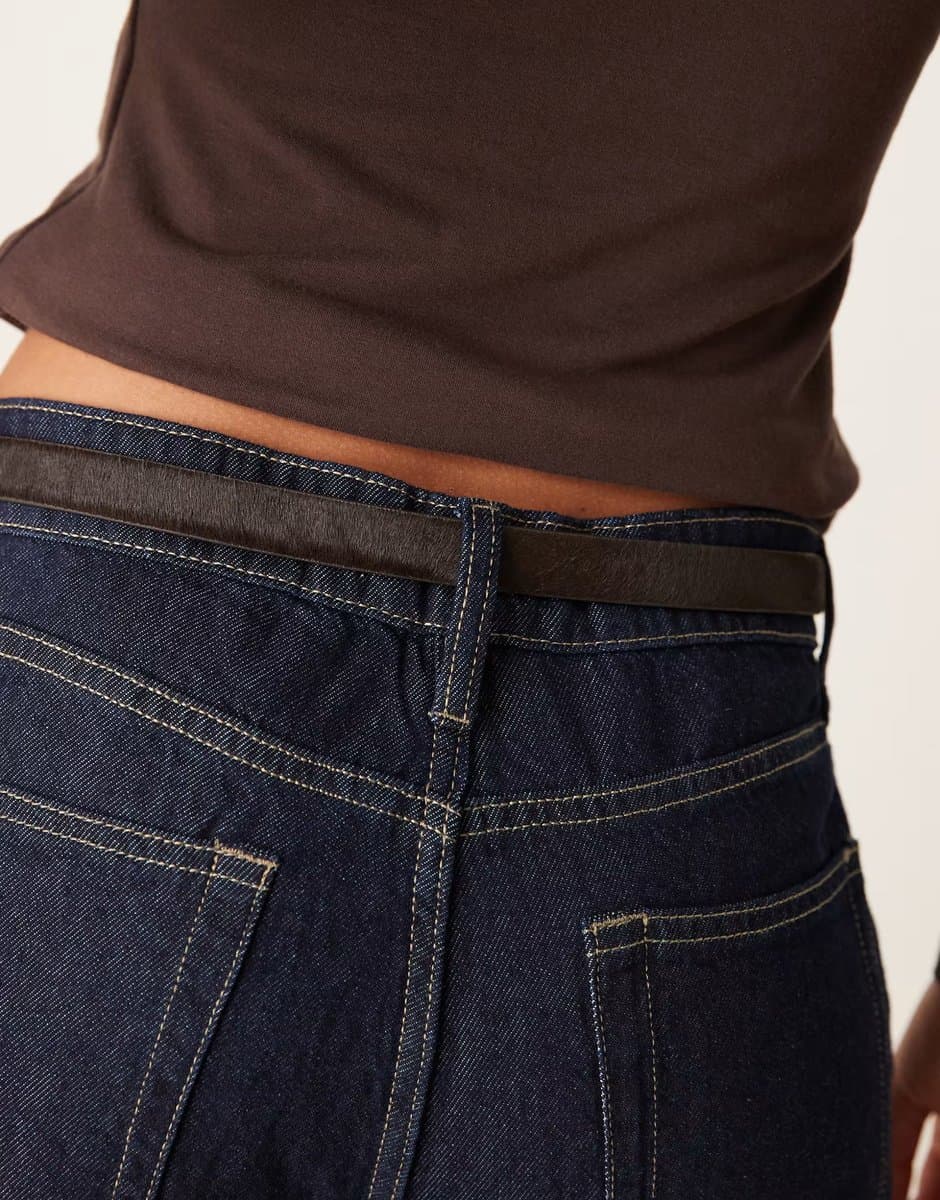 ASOS Mango hair on real leather belt in deep brown - 3