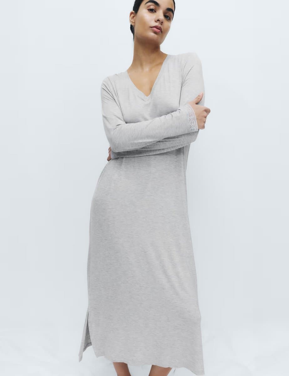 Marks & Spencer M&S Lace Trim Nightdress Grey