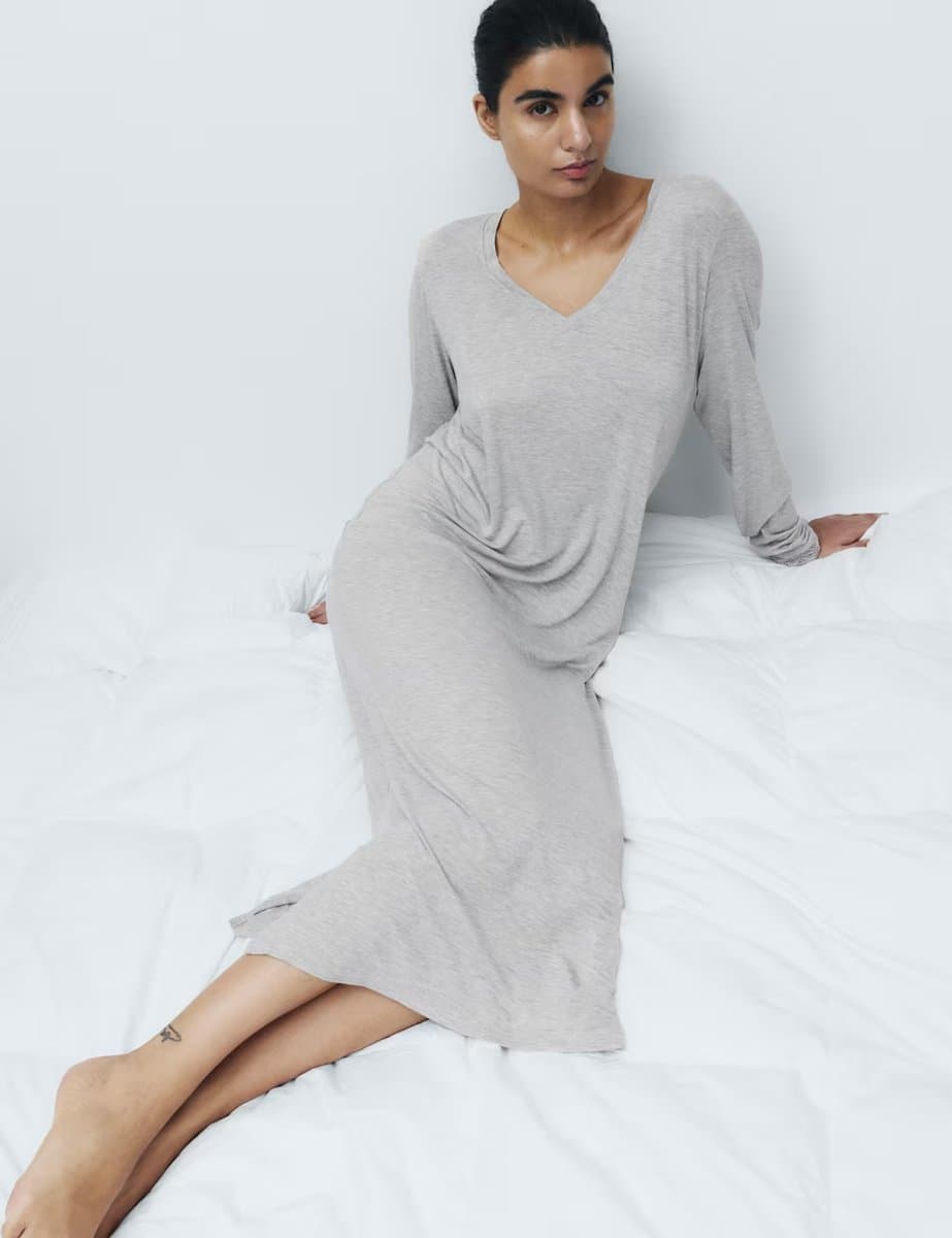 Marks & Spencer M&S Lace Trim Nightdress Grey - 4