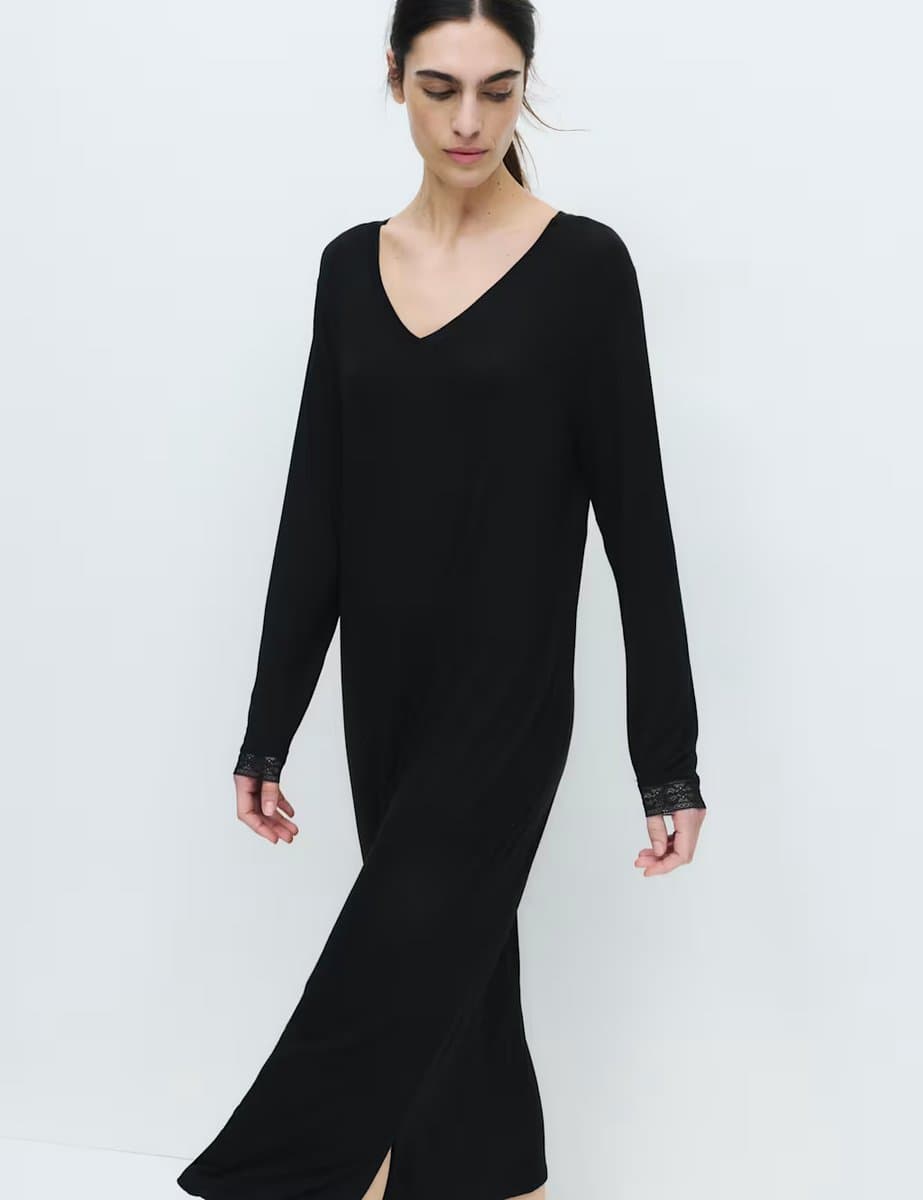 Marks & Spencer M&S Lace Trim Nightdress Black - 2