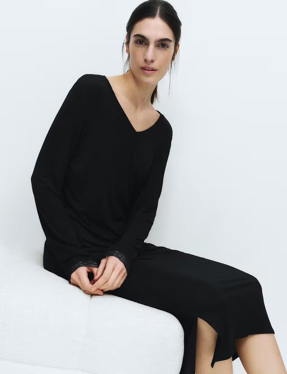 Marks & Spencer M&S Lace Trim Nightdress Black - 4