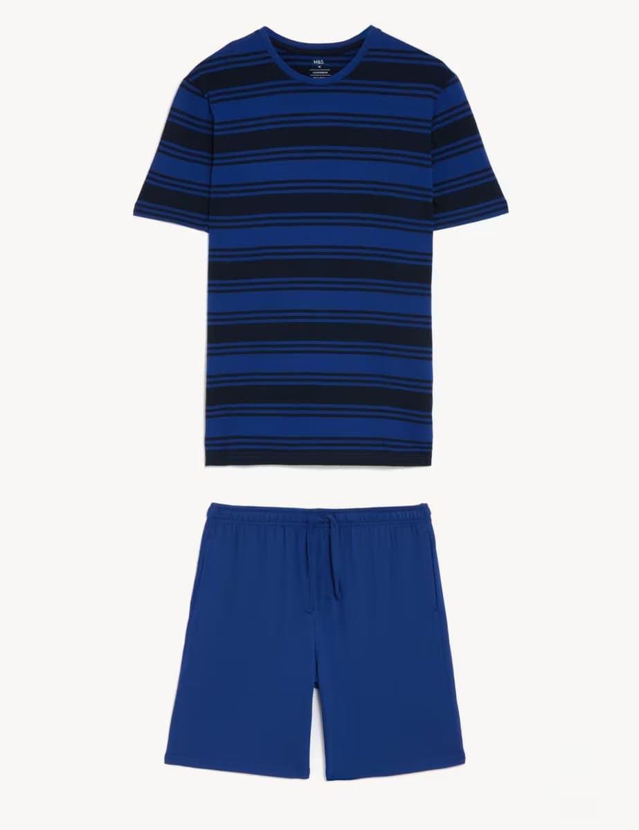 Marks & Spencer M&S Pure Cotton Striped Pyjama Set Cobalt - 2