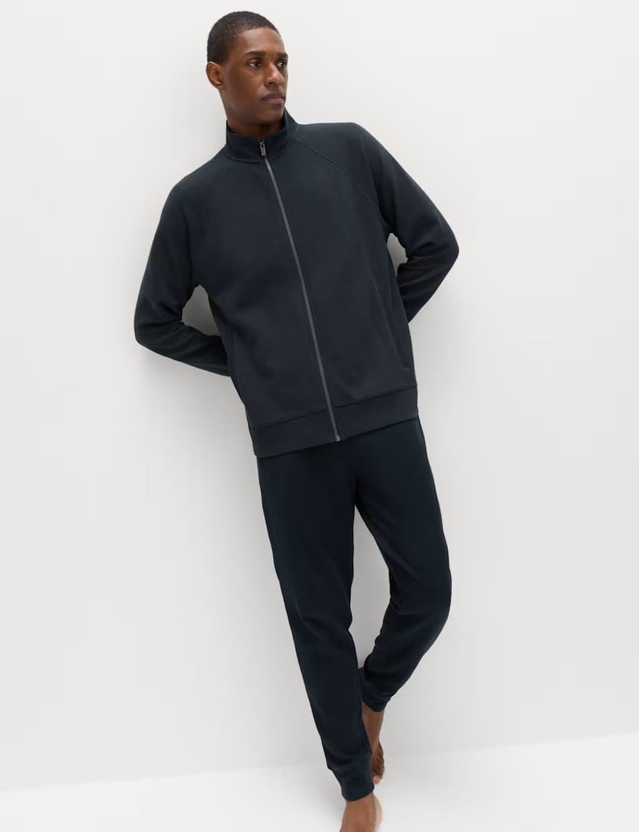 Marks & Spencer M&S Cotton Rich Rib Zip Up Loungewear Top Navy - 2