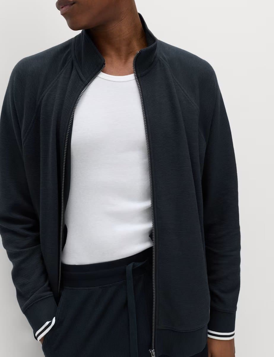 Marks & Spencer M&S Cotton Rich Rib Zip Up Loungewear Top Navy - 3