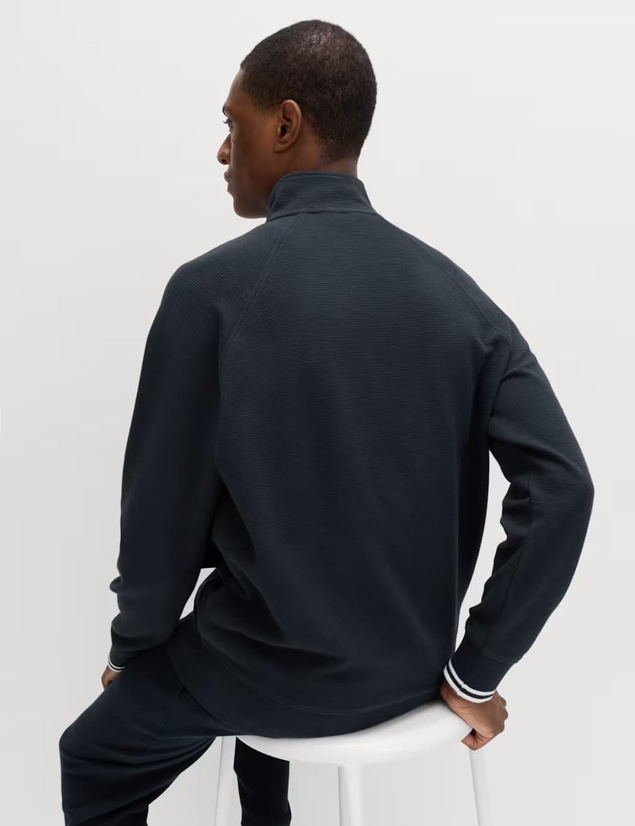 Marks & Spencer M&S Cotton Rich Rib Zip Up Loungewear Top Navy - 4