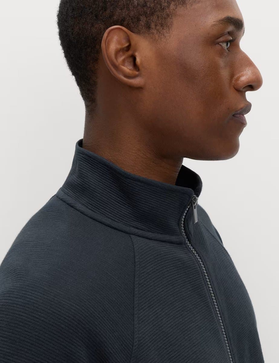 Marks & Spencer M&S Cotton Rich Rib Zip Up Loungewear Top Navy - 5