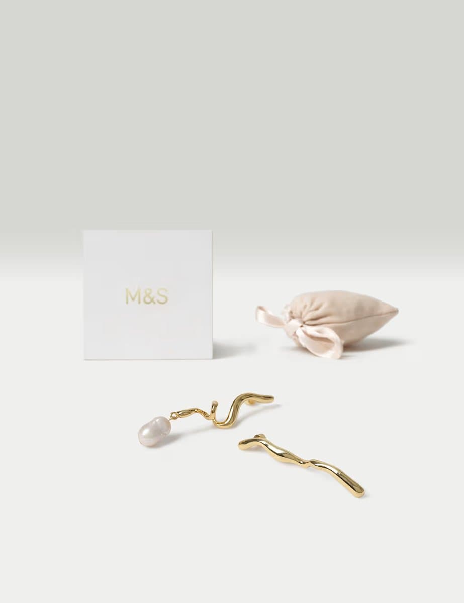Marks & Spencer M&S 18k Gold Plated Mismatched Earrings Gold - 2