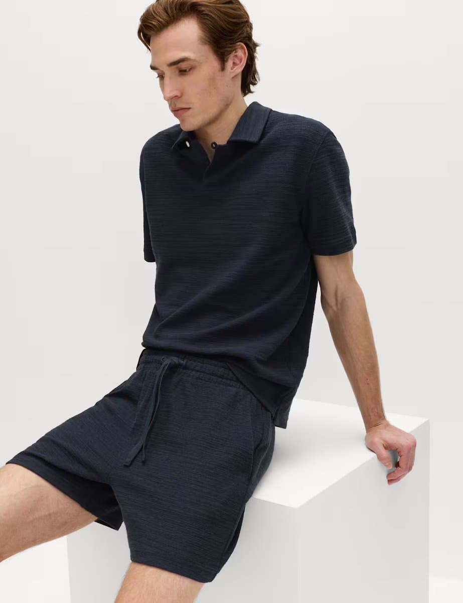 Marks & Spencer M&S Bouclé Cotton Rich Shorts Navy - 5