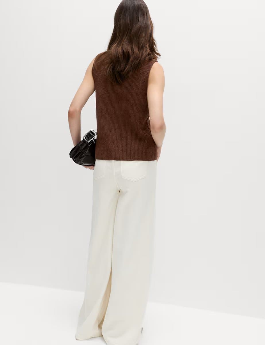 Marks & Spencer M&S Cotton Blend Ribbed Knitted Waistcoat Conker - 3