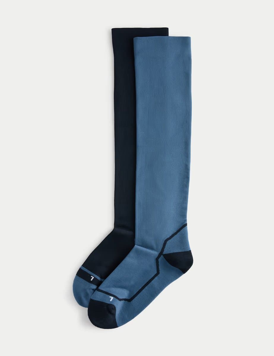 Marks & Spencer M&S 2 Pack Cotton Rich Light Compression Socks Blue Mix - 2