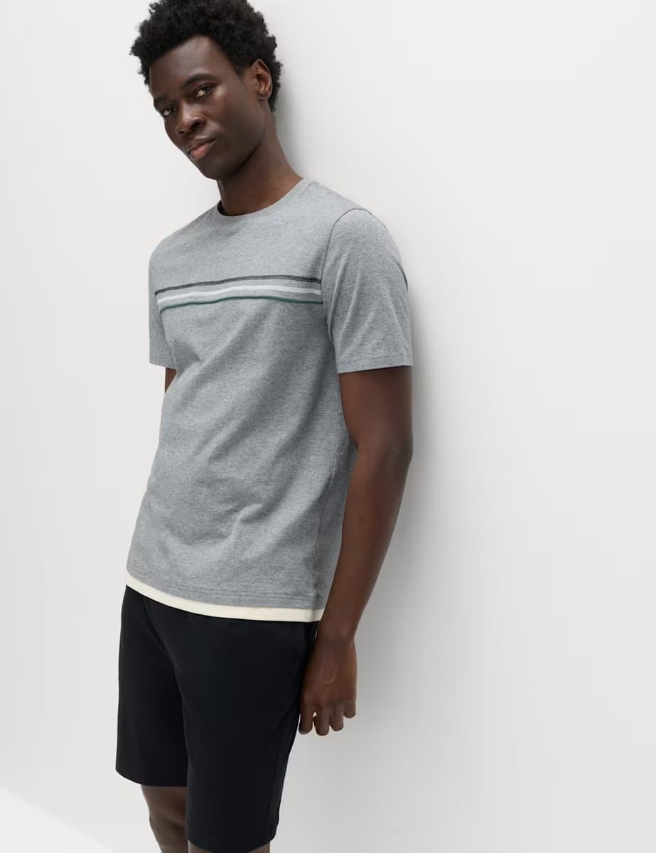 Marks & Spencer M&S Pure Cotton Striped Pyjama Top Grey