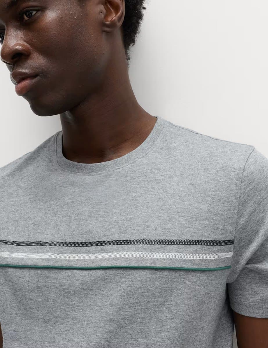 Marks & Spencer M&S Pure Cotton Striped Pyjama Top Grey - 2