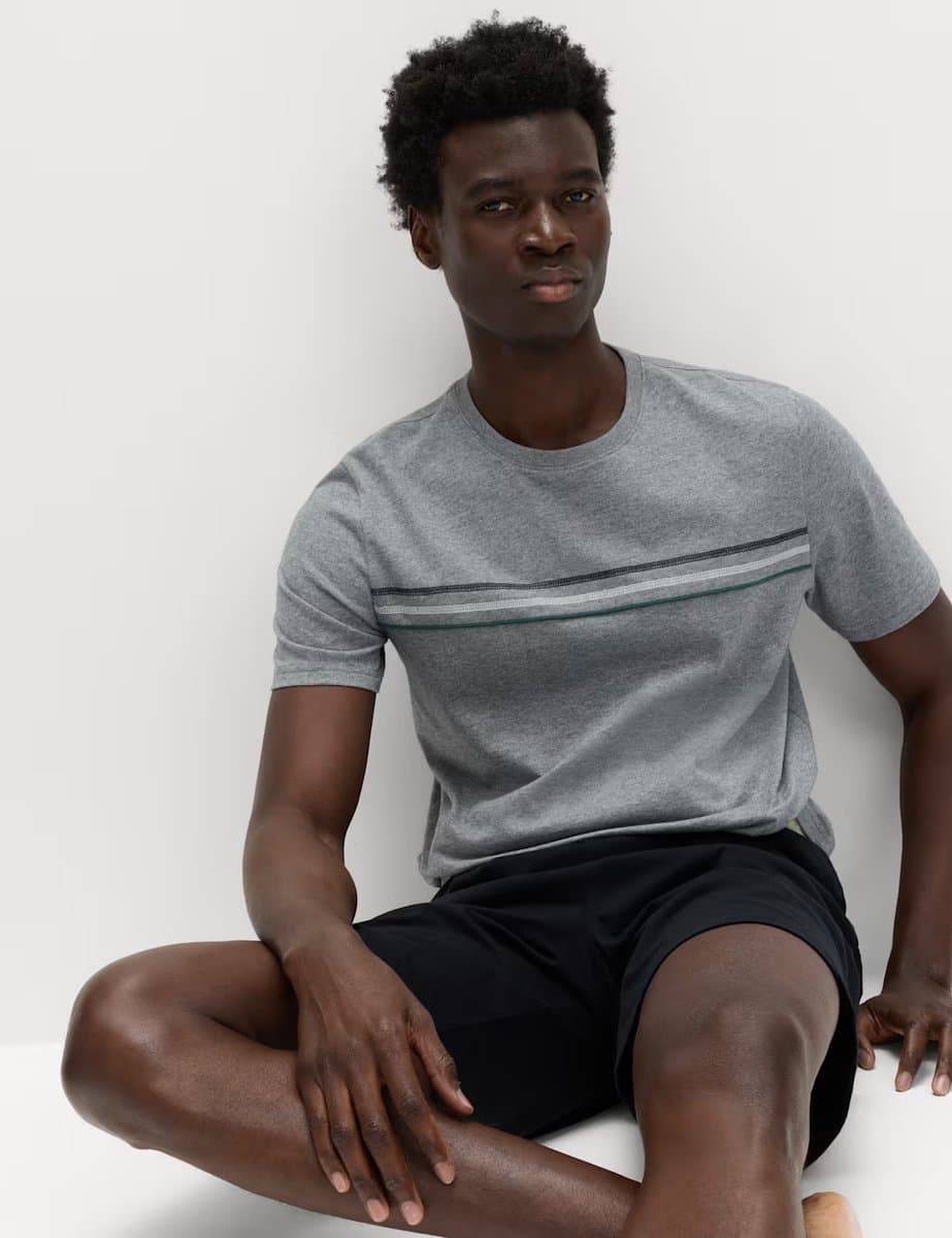 Marks & Spencer M&S Pure Cotton Striped Pyjama Top Grey - 4