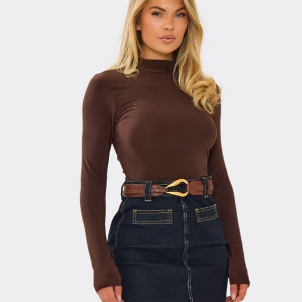 EGO Contrast Buckle Detail Belt In Brown Faux Leather, Women's Size UK One Size