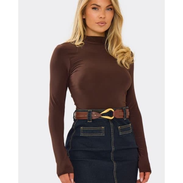 EGO Contrast Buckle Detail Belt In Brown Faux Leather, Women's Size UK One Size - 2