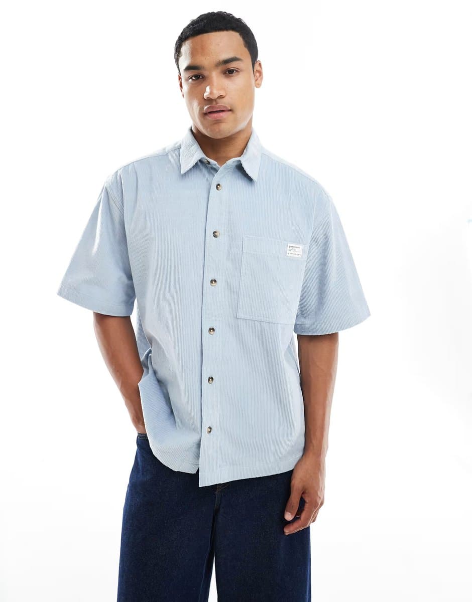 ASOS ASOS DESIGN oversized cord shirt with badge in blue - 1