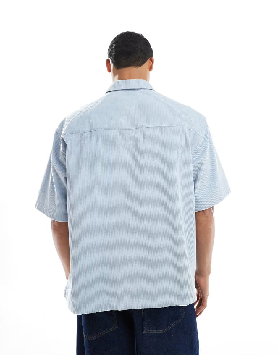 ASOS ASOS DESIGN oversized cord shirt with badge in blue - 3
