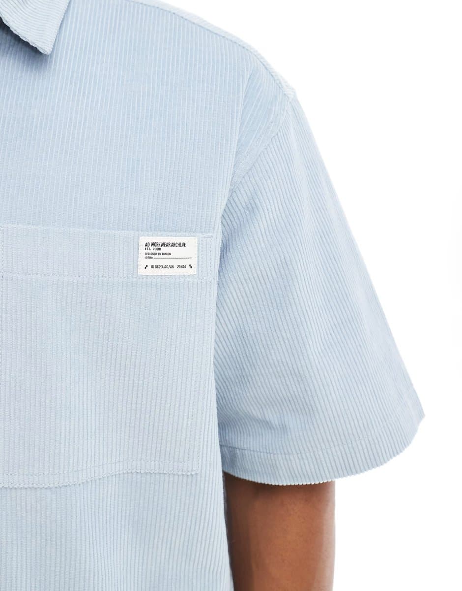 ASOS ASOS DESIGN oversized cord shirt with badge in blue - 5