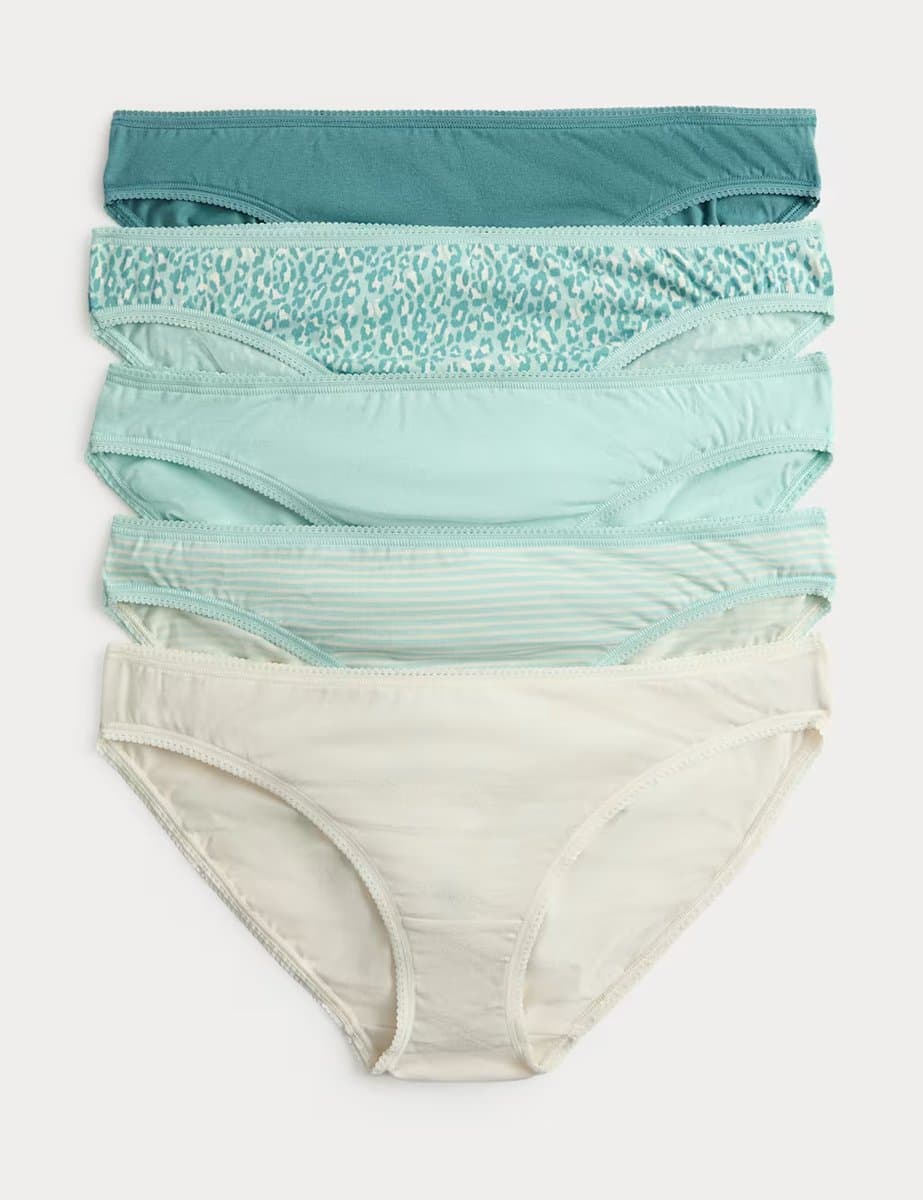 Marks & Spencer M&S 5pk Cotton Lycra™ Bikini Knickers Green Mix