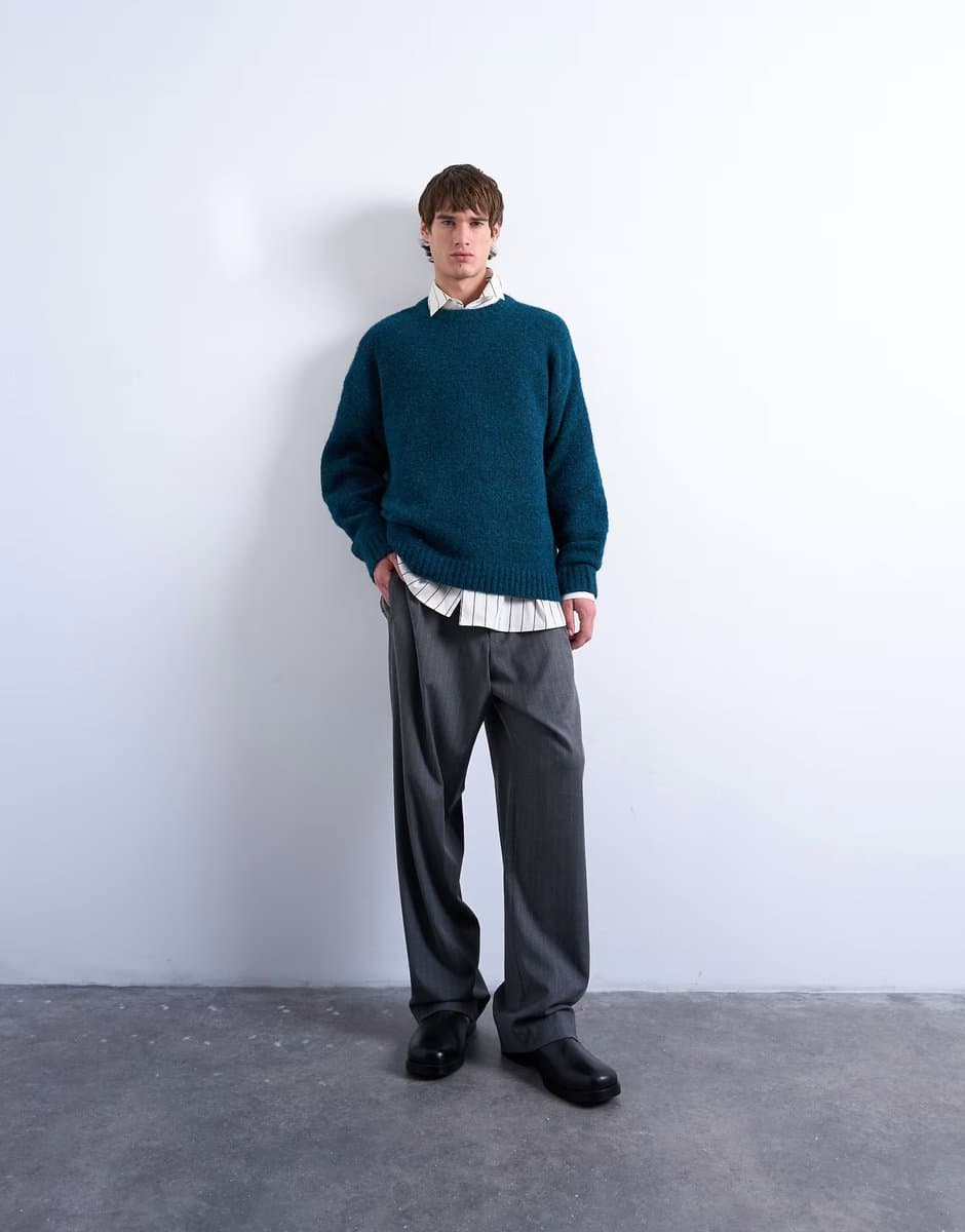 ASOS Topman loose knit crew jumper in dark blue - 2