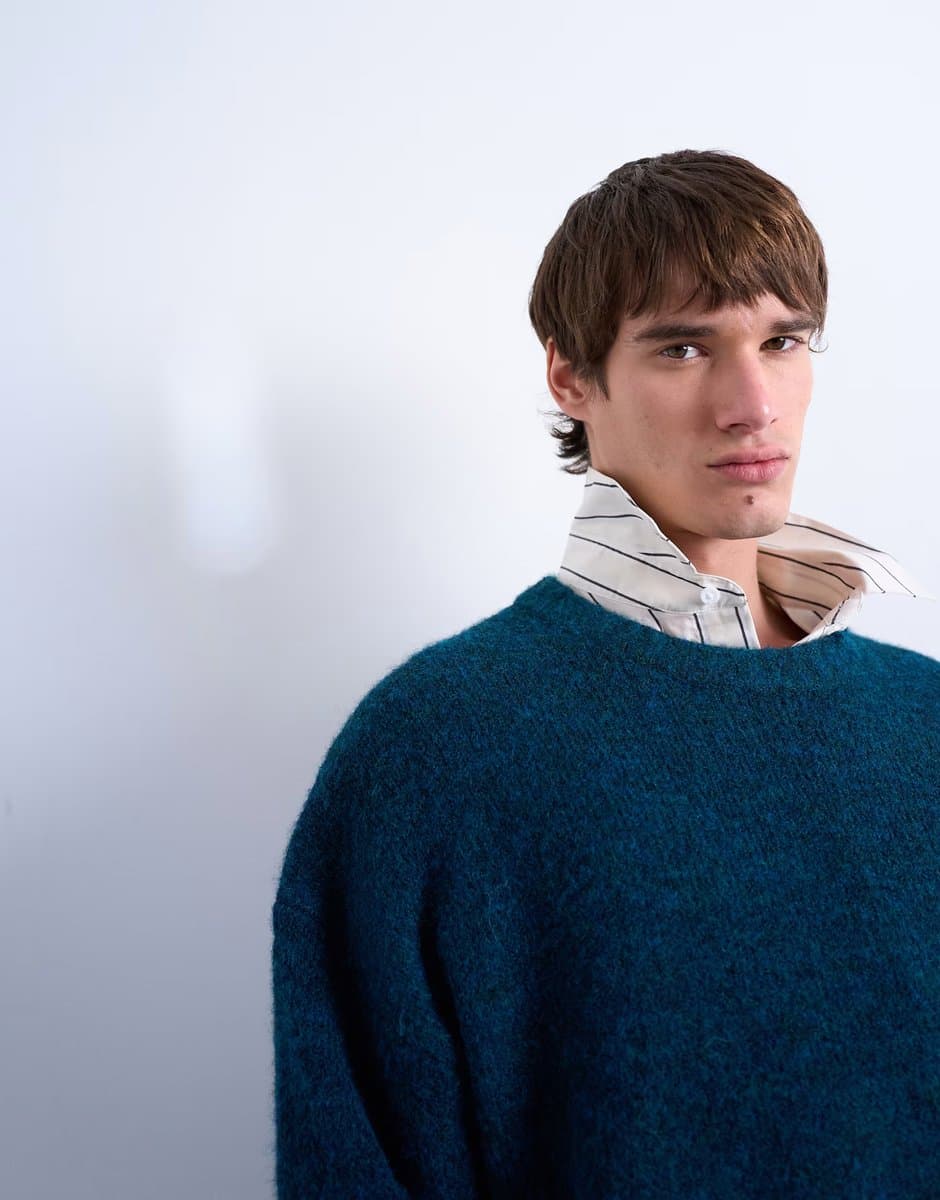 ASOS Topman loose knit crew jumper in dark blue - 3