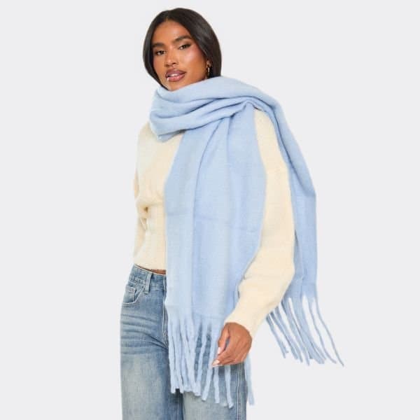 EGO Oversized Fringe Hem Detail Scarf In Blue, Women's Size UK One Size
