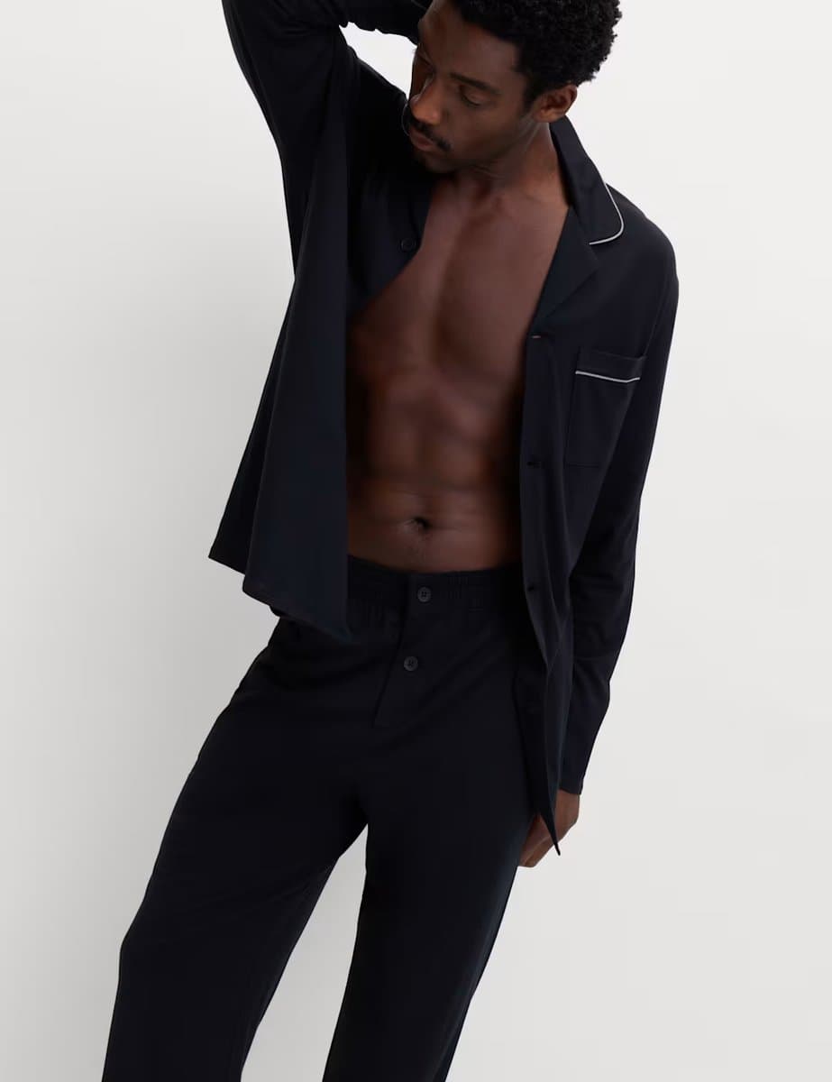 Marks & Spencer M&S Cotton Modal Blend Pyjama Set Black - 3