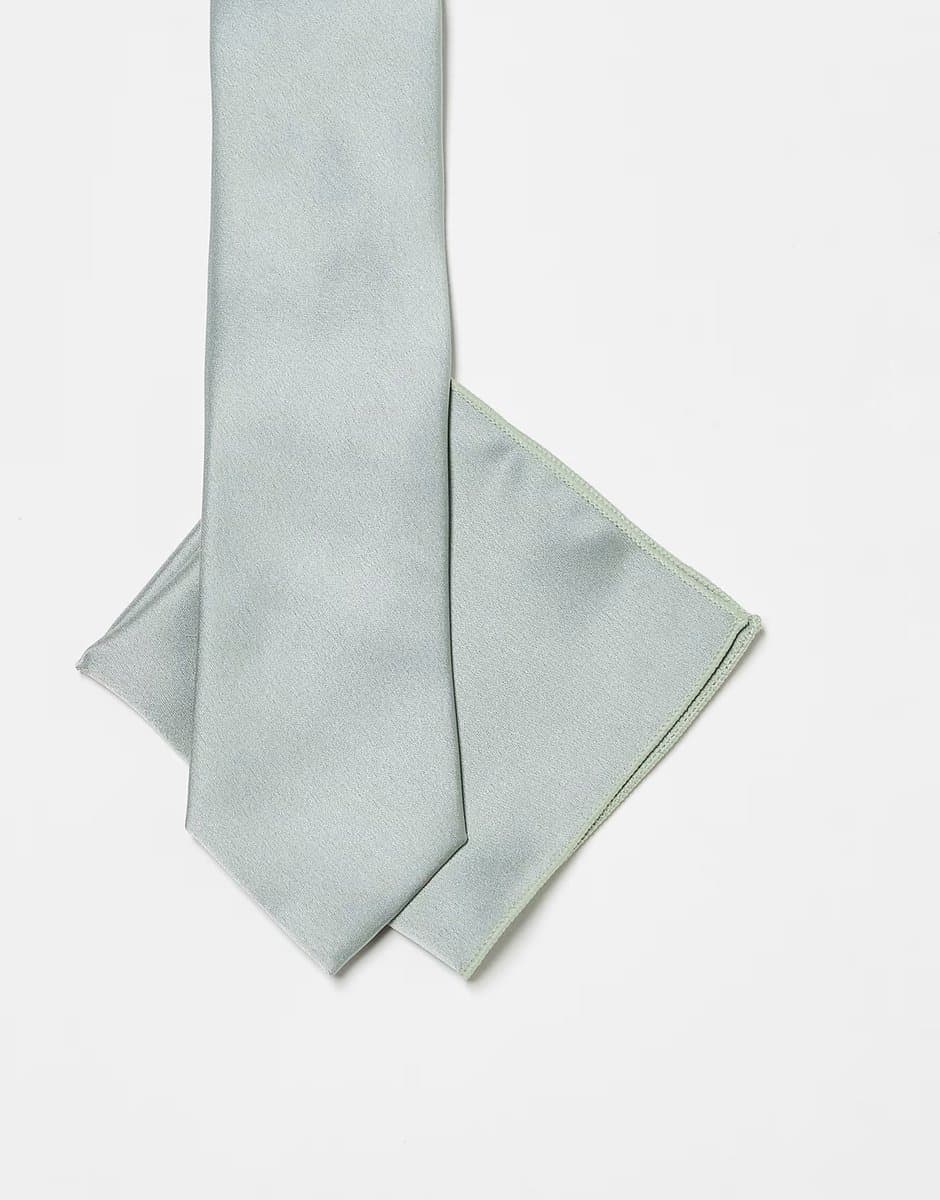ASOS Maya Satin tie pocket square set in sage green